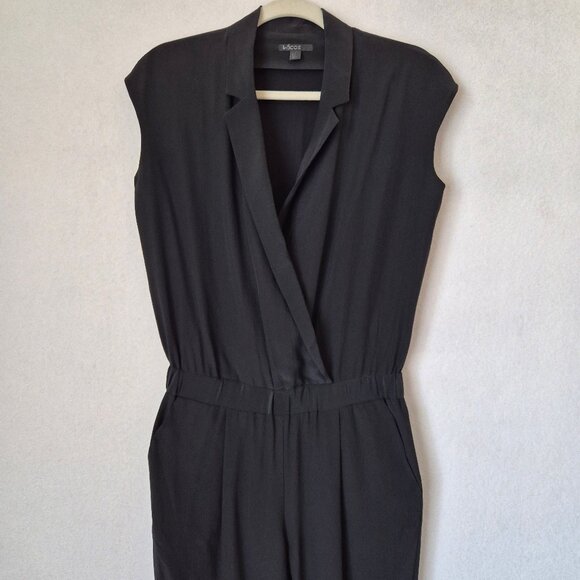 COS 100% Silk Surplice Jumpsuit Cap Sleeve Pocket Elastic Waist Black - Picture 5 of 12